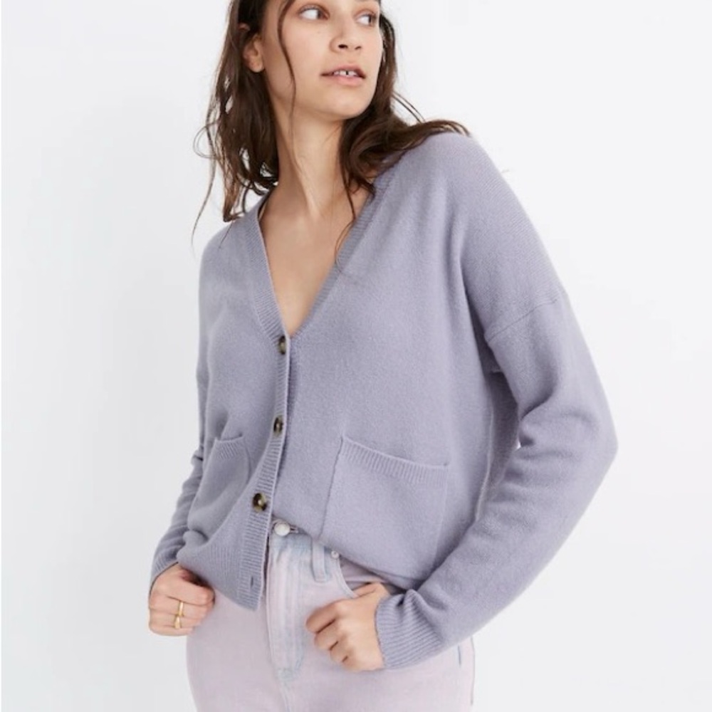 Madewell Short Kent Ex-boyfriend Cardigan Sweater, size S, faded lavender